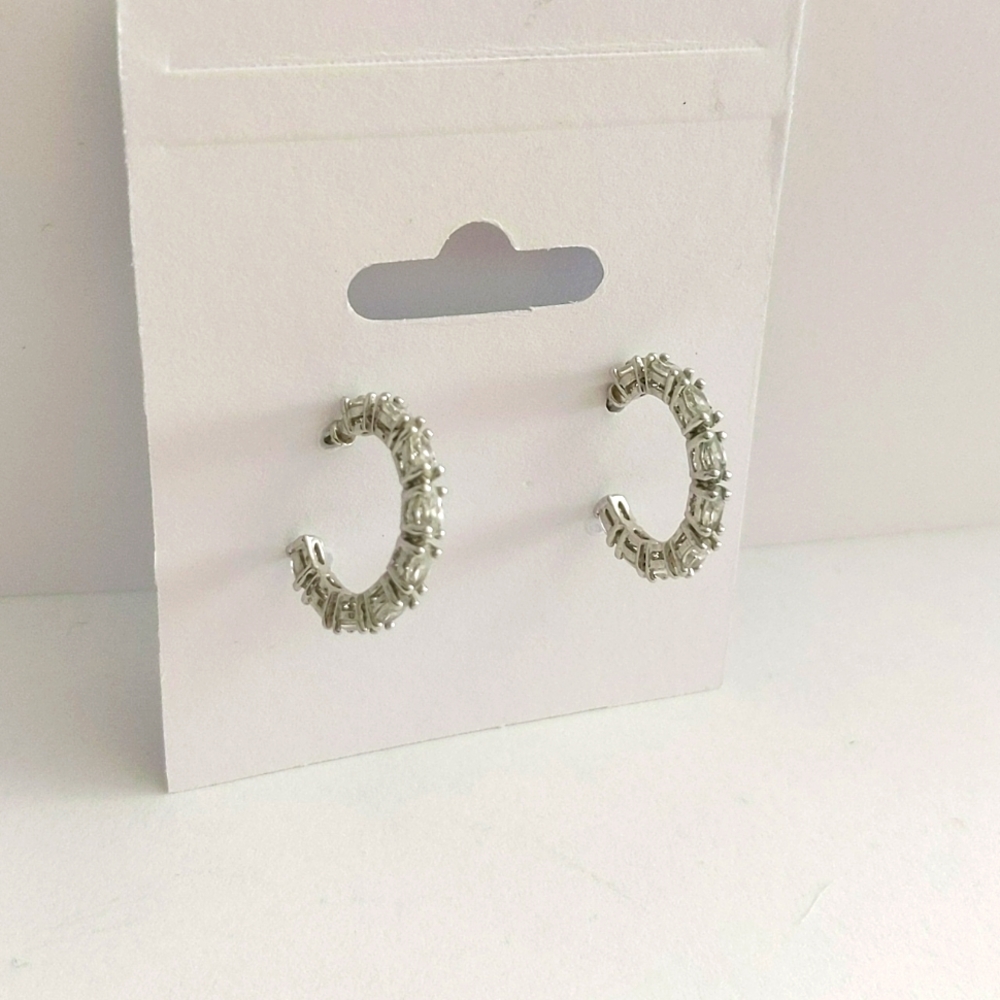 Silver and rhinestone hoop earrings